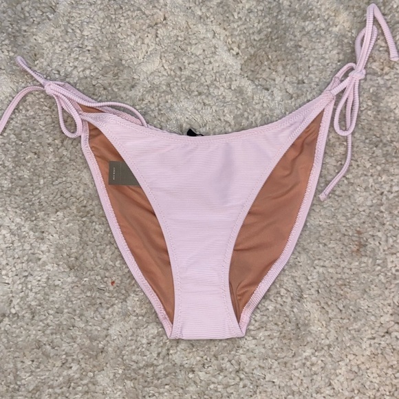 J. Crew NWT Ribbed Curved Waist Cheeky String Bikini Bottom Size M Pink 80s - Picture 1 of 5